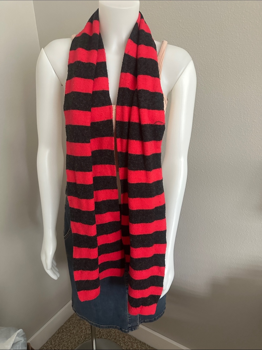Xhilaration Red and Black Striped Knit Scarf